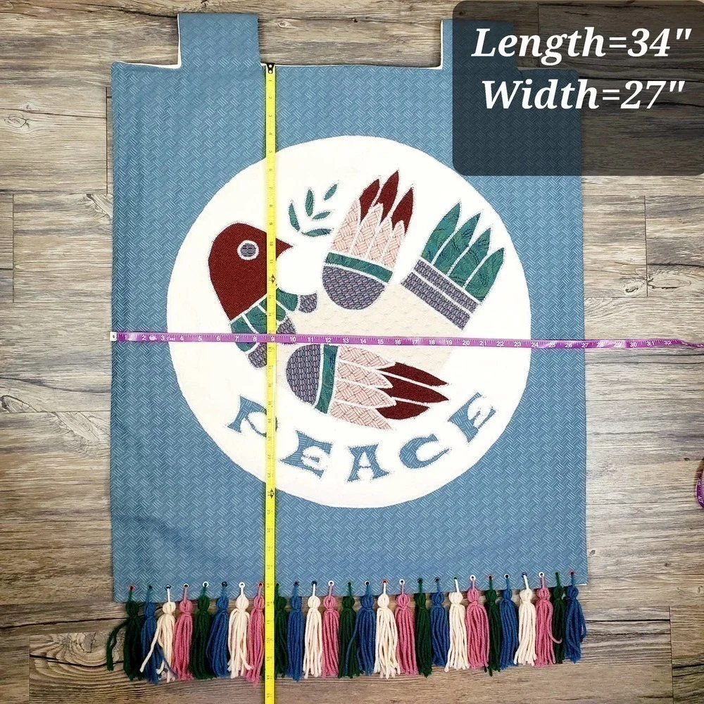 Peace Dove Embroidered Fringe Wall Door Hanging Fabric Blue Decor